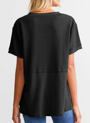 Women's Casual  Waffle Knit Short Sleeve Top