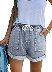 Drawstring Elastic Waist Denim Shorts