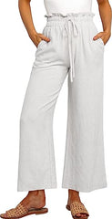 Women's High Waist Drawstring Wide Leg Linen Pants