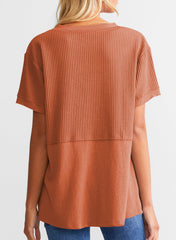 Women's Casual  Waffle Knit Short Sleeve Top