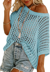 Women's Summer Casual Short Sleeve Hollow Out Crochet Tops