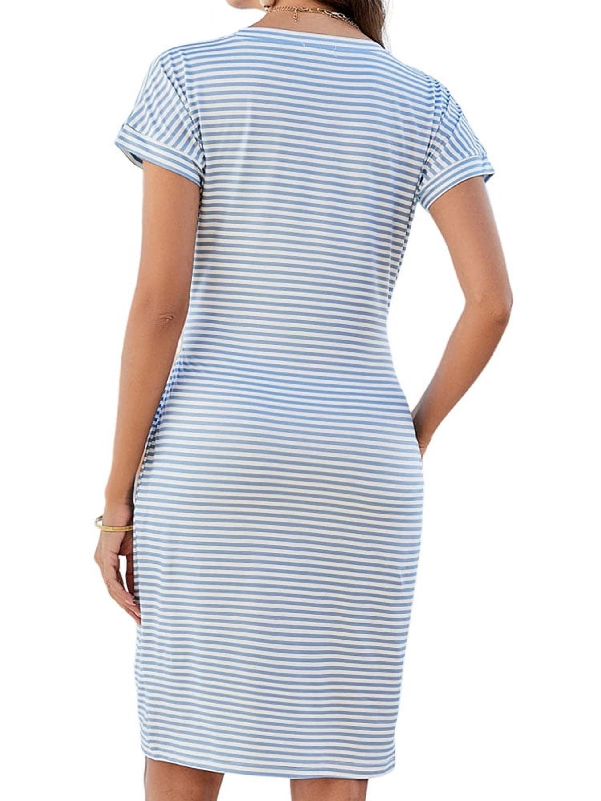 Women's Short Sleeve Striped Tie Waist T-Shirt Dress
