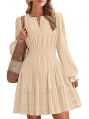 Women's Tiered Ruffle Hem V-Neck Dress