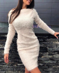Women's Fashion Plush Sexy Waist Hugging Long-Sleeved Dress