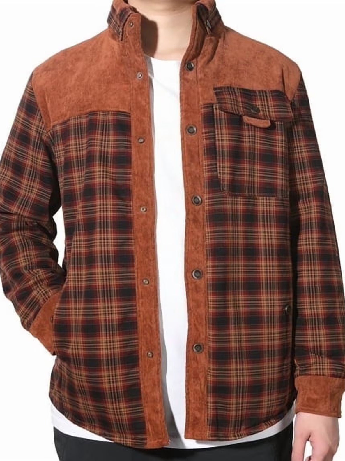 Men's Warm Plaid Fleece-Lined Outdoor Jacket