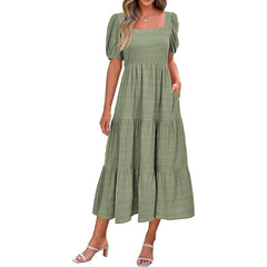 Puff Sleeve Smocked Flowy  Midi Dress