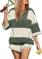Women's Summer Oversized Striped Shirt and Shorts Sets