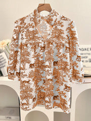 Women's V-neck Ruffle Collar Printed Shirts
