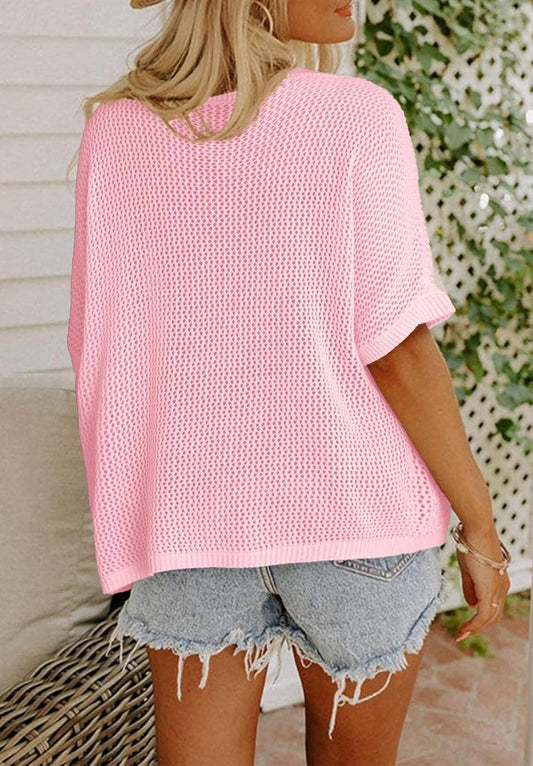 Women's Floral Short Sleeve Crocheted Cover-Up