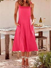 Casual Square Neck Sleeveless   Beach Midi Dress