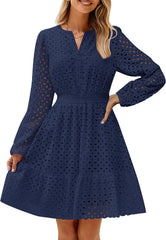 Women's Long Sleeve Hollow Out Eyelet Dress