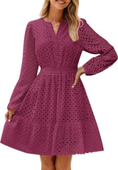 Women's Long Sleeve Hollow Out Eyelet Dress