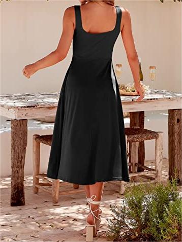Casual Square Neck Sleeveless   Beach Midi Dress