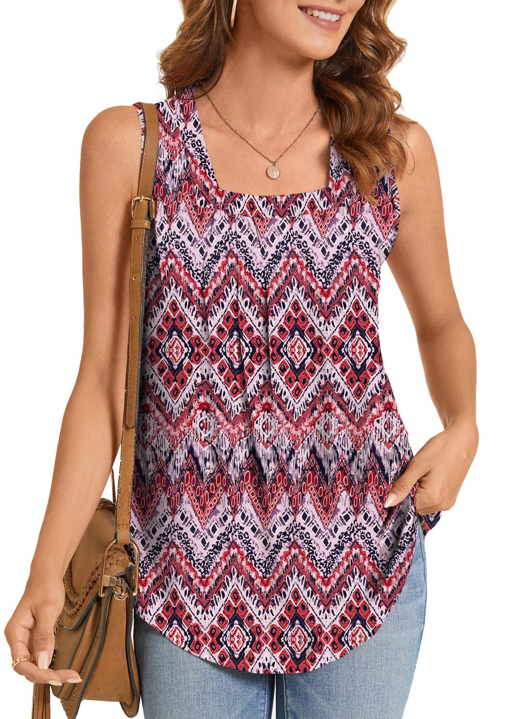 Summer Printed Pleated Sleeveless Tank Top for Women