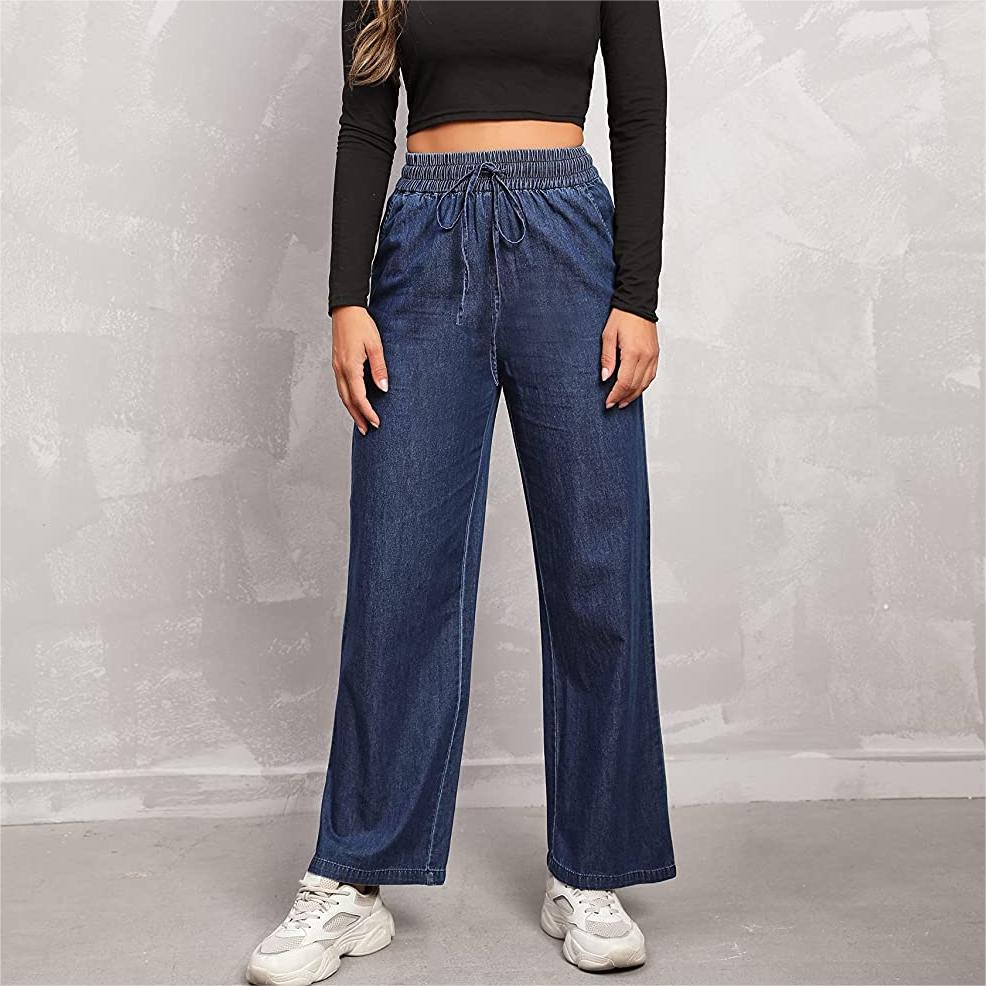 Wide-leg High-rise Drawstring Jeans