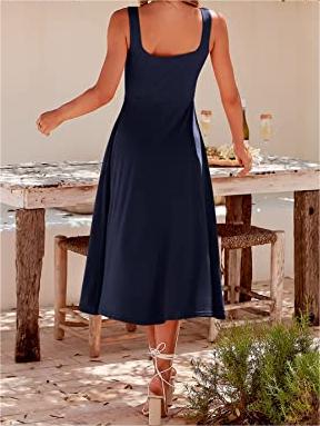 Casual Square Neck Sleeveless   Beach Midi Dress