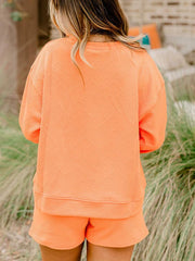 Women's Textured Long Sleeves Drawstring Shorts Set
