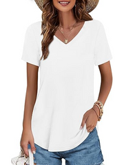 Women's V-neck Short Sleeve Curved Hem Tee Top (Buy 3 Free Shipping)
