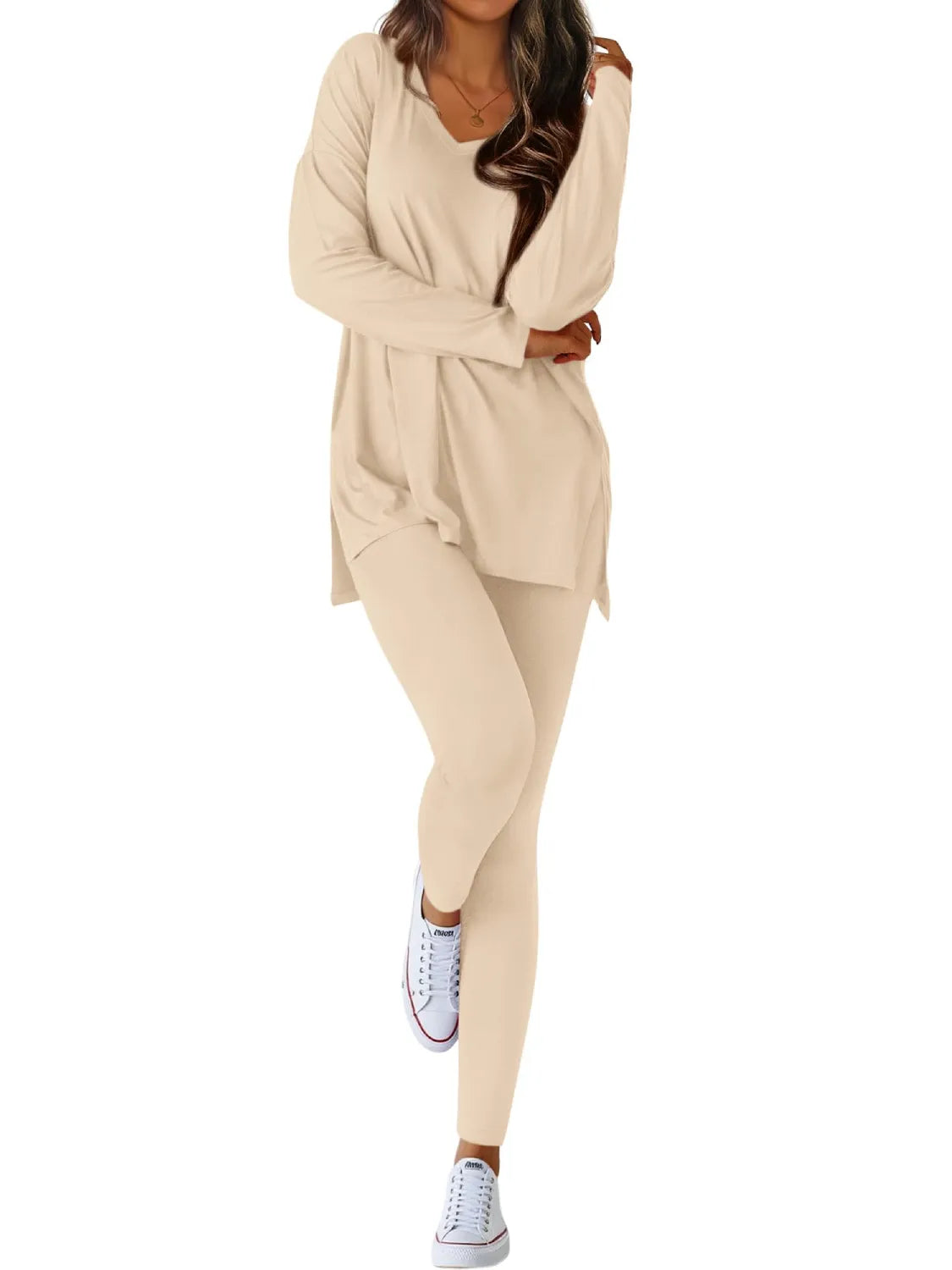 Women's Casual Long Sleeve V-Neck Oversized Matching Set