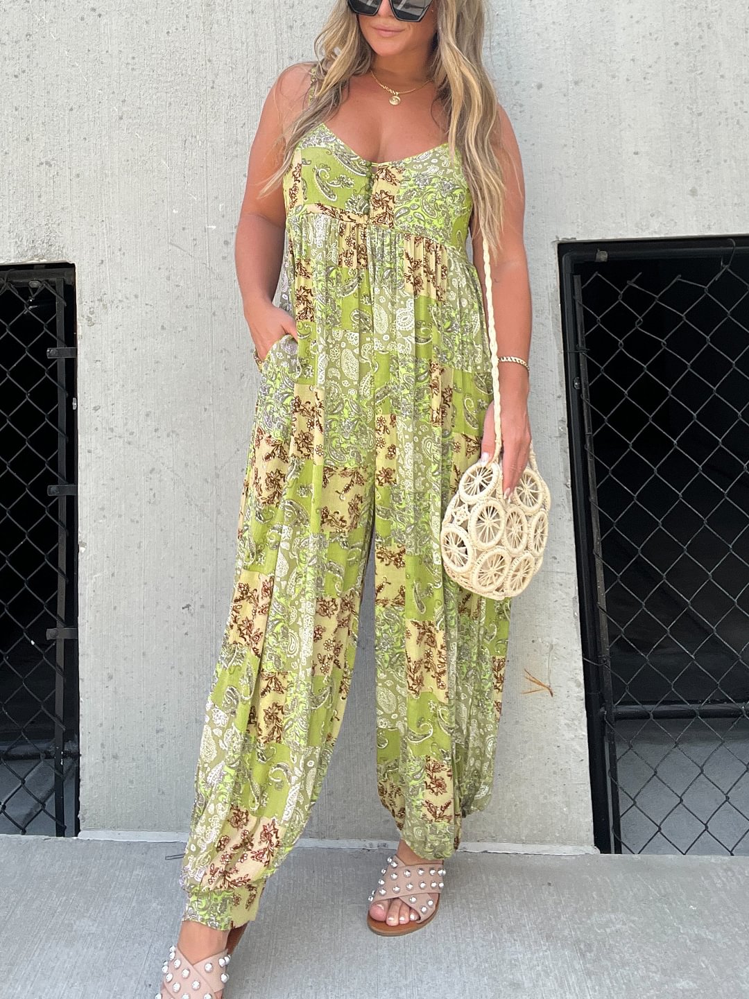 Loose Suspenders Printed Jumpsuit