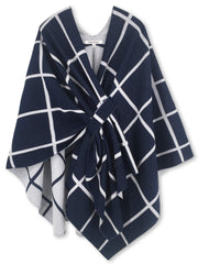 Women's Windowpane Reversible Capes Cardigan Shawls
