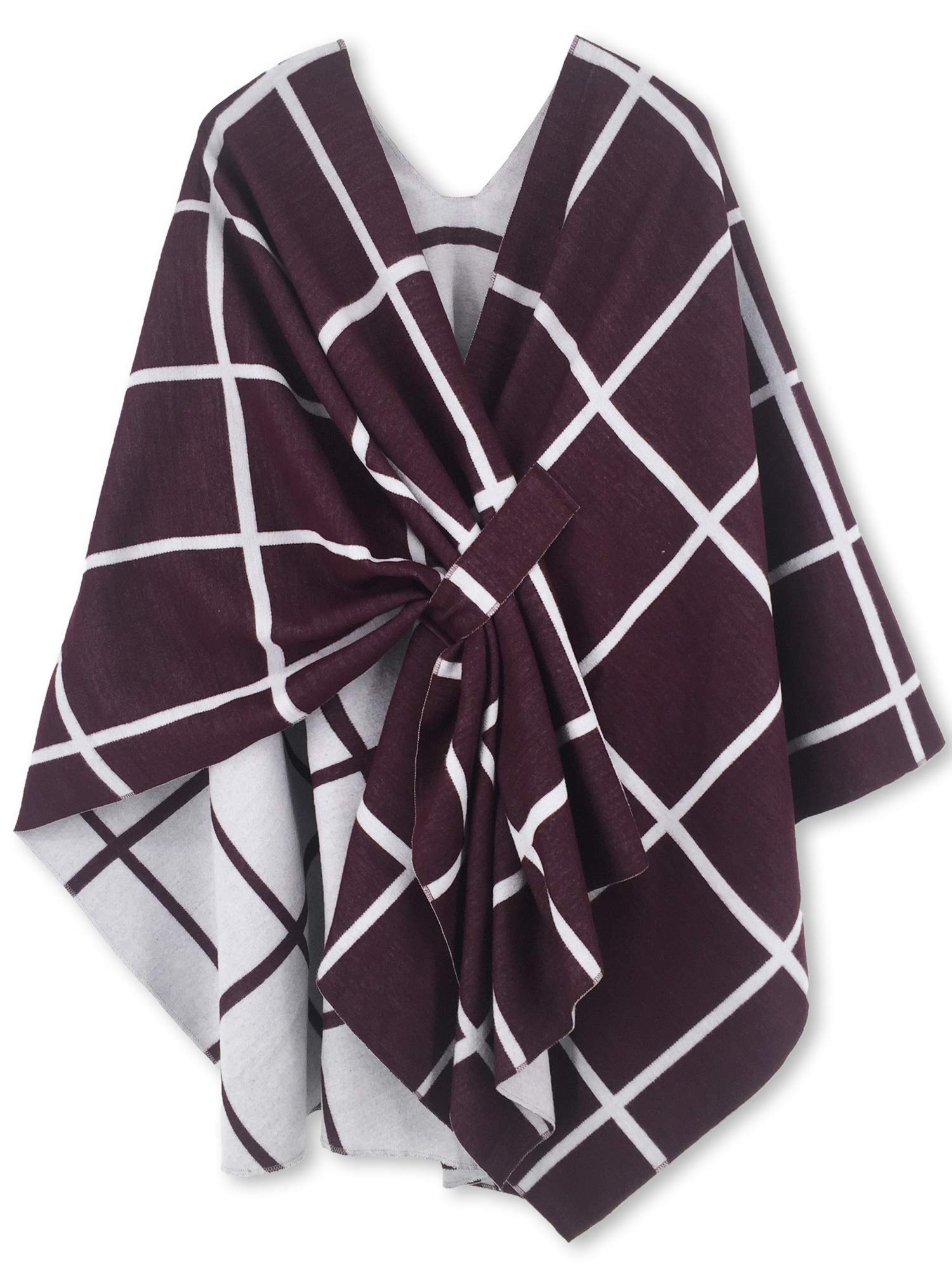 Women's Windowpane Reversible Capes Cardigan Shawls
