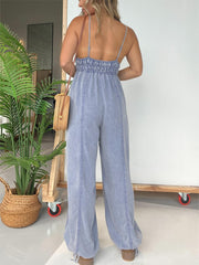 Women's Adjustable Straps Lightweight  V-Neck Jumpsuit