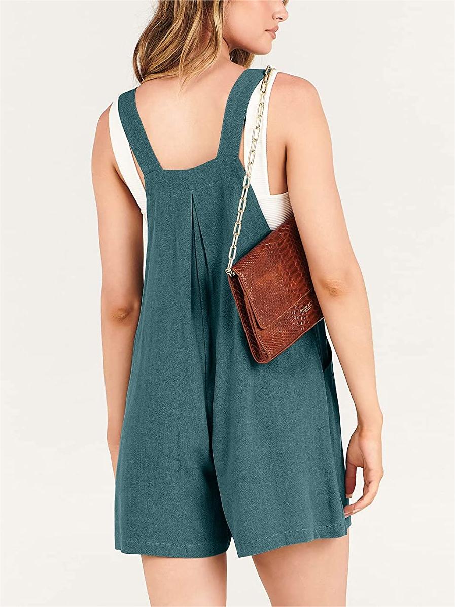 Button Adjustable Big Pocket Short Romper