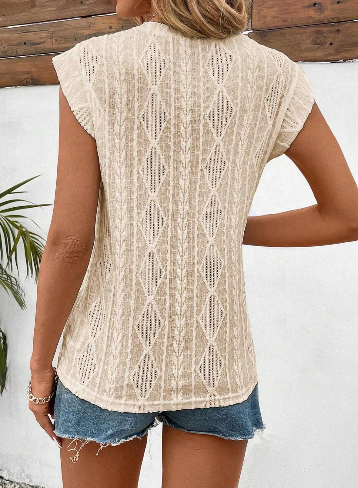 Women's Cap Sleeve Lightweight Crochet Knit Texture Top