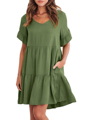 Casual Ruffle A-Line Flowy Mini Beach Dress