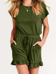 Women's Ruffle Hem Casual One Piece Pockets Romper