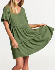 Casual Ruffle A-Line Flowy Mini Beach Dress