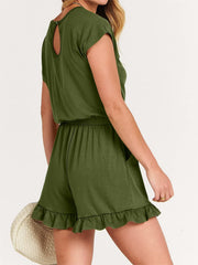 Women's Ruffle Hem Casual One Piece Pockets Romper