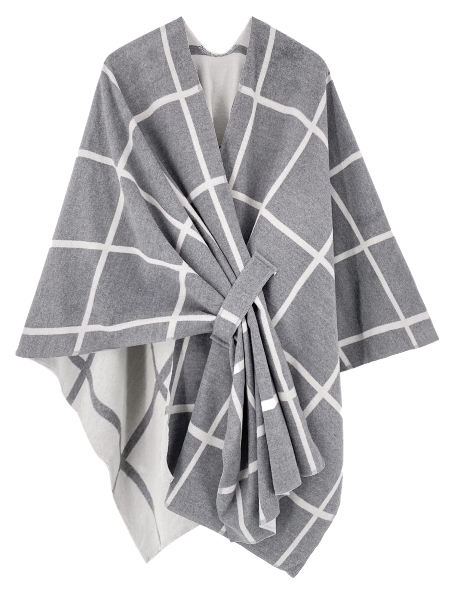 Women's Windowpane Reversible Capes Cardigan Shawls