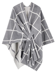 Women's Windowpane Reversible Capes Cardigan Shawls