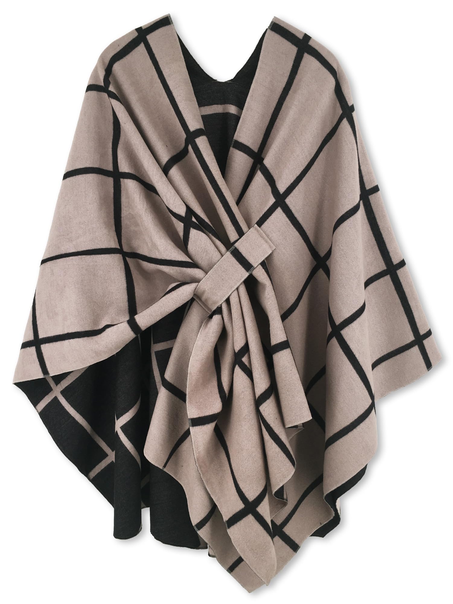 Women's Windowpane Reversible Capes Cardigan Shawls