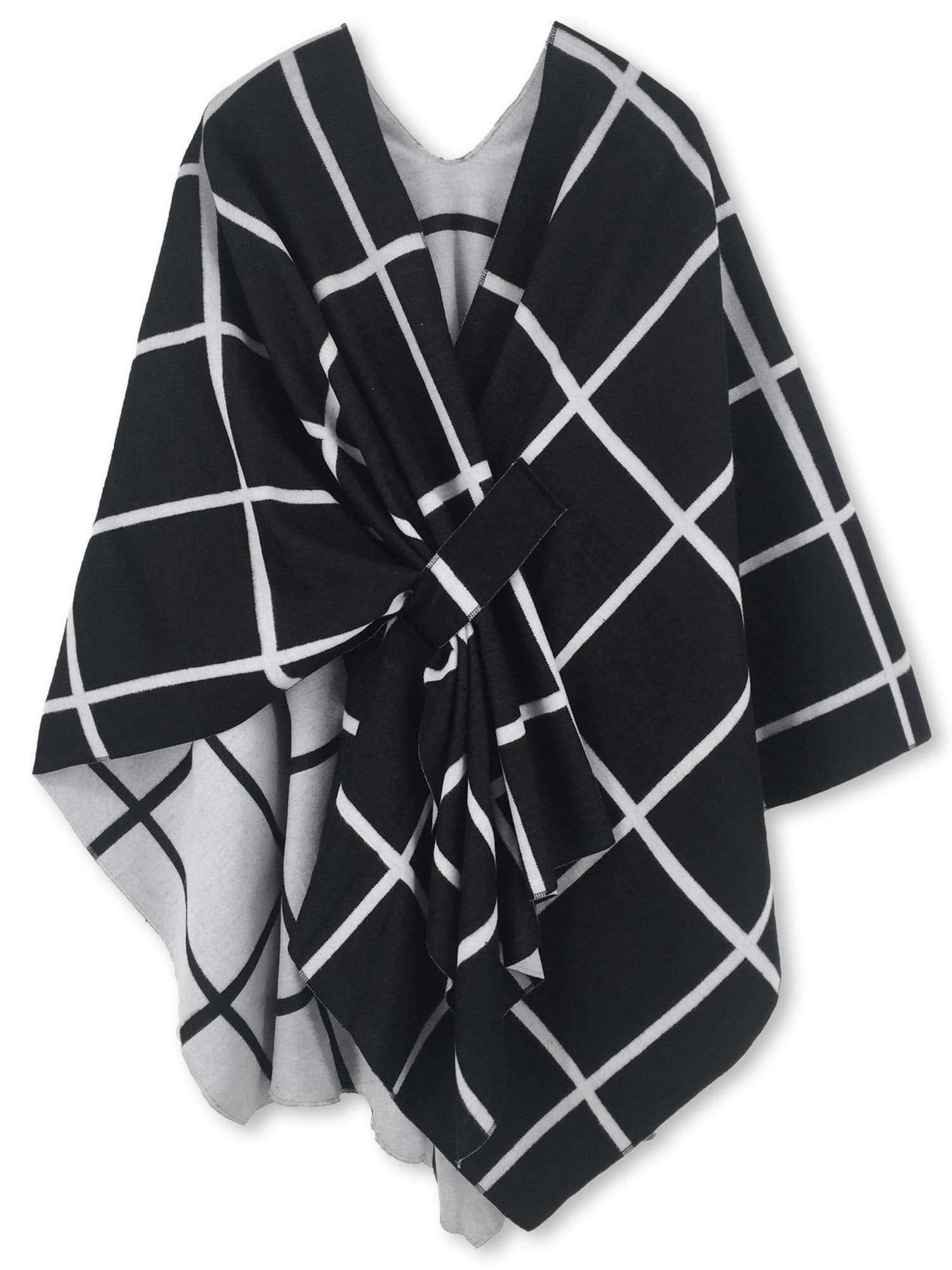 Women's Windowpane Reversible Capes Cardigan Shawls