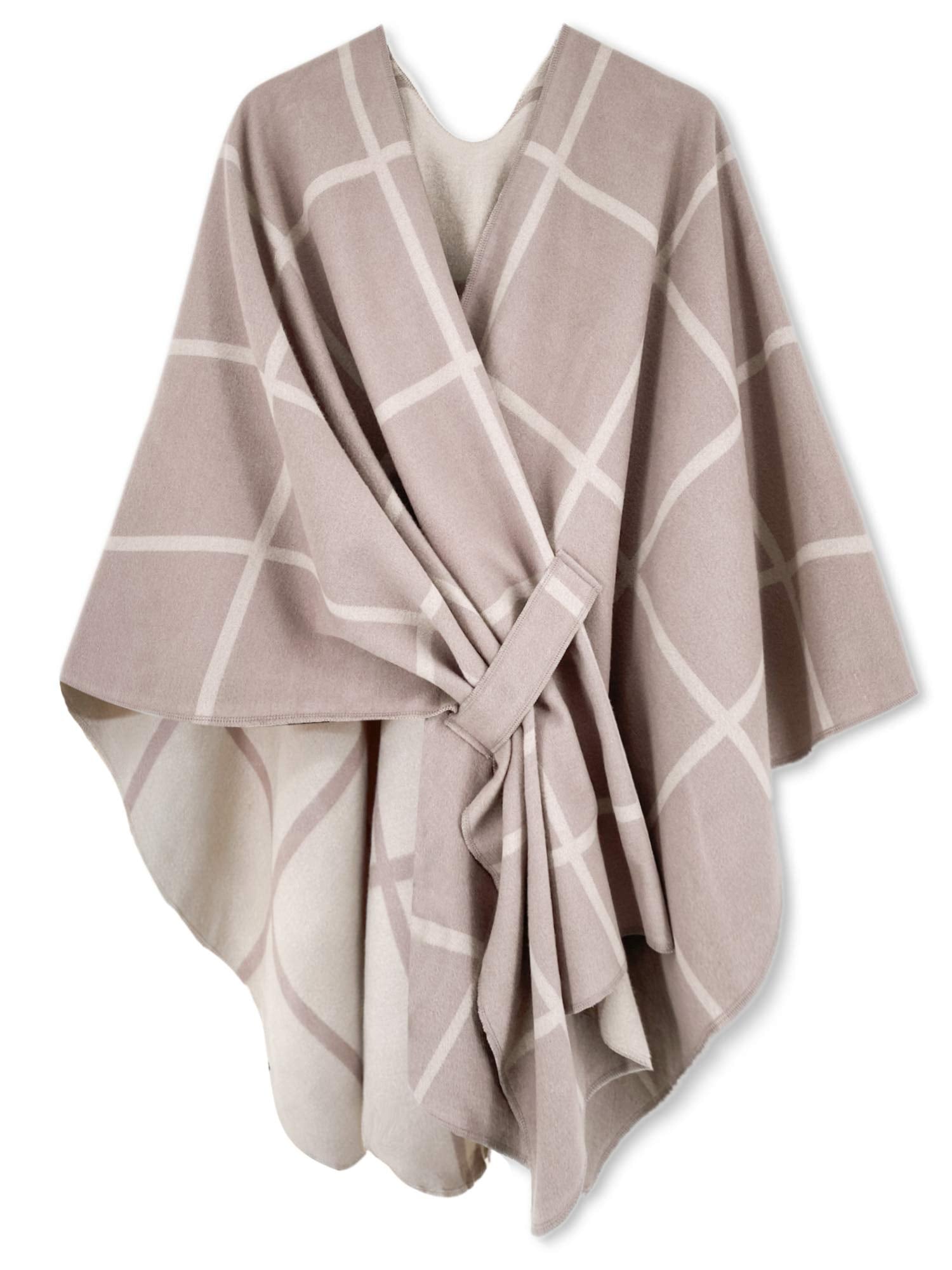 Women's Windowpane Reversible Capes Cardigan Shawls