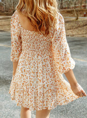 Women's Square Neck Smocked Boho Floral Dress