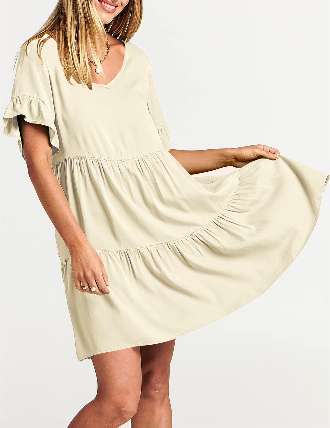 Casual Ruffle A-Line Flowy Mini Beach Dress