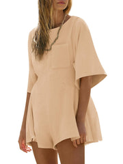 Women‘s Casual Short Sleeve Romper With Pockets