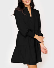 Women's V-Neck Long Sleeve Ruffle Tiered Dress