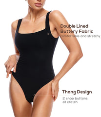 Women's Square Neck Sleeveless Thong Bodysuit