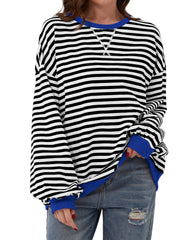 Women's Oversized Striped Long Sleeve Pullover