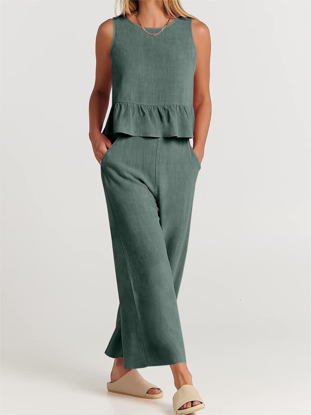 Women's Summer 2 Pieces Outfits - Lounge Set with Pockets