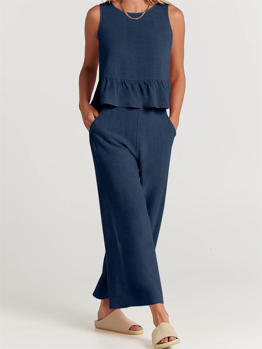 Women's Summer 2 Pieces Outfits - Lounge Set with Pockets