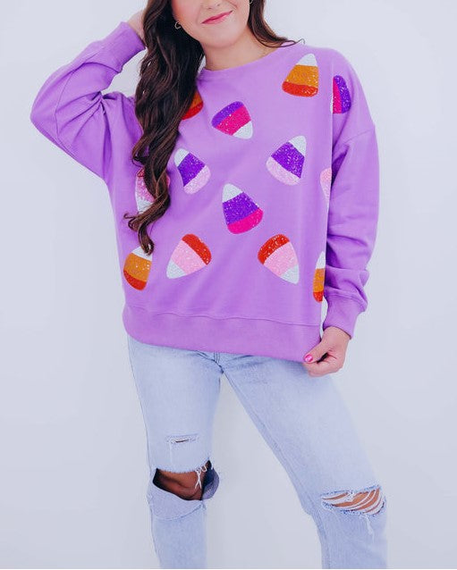 Women's Candy Corn Sequin Embellished Sweatshirt