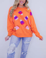 Women's Candy Corn Sequin Embellished Sweatshirt