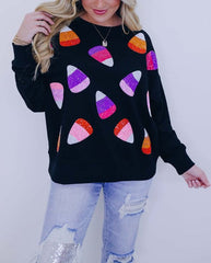 Women's Candy Corn Sequin Embellished Sweatshirt