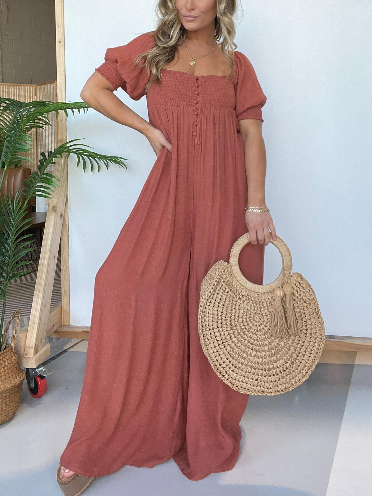 New Bubble Sleeve Ruffled Jumpsuit